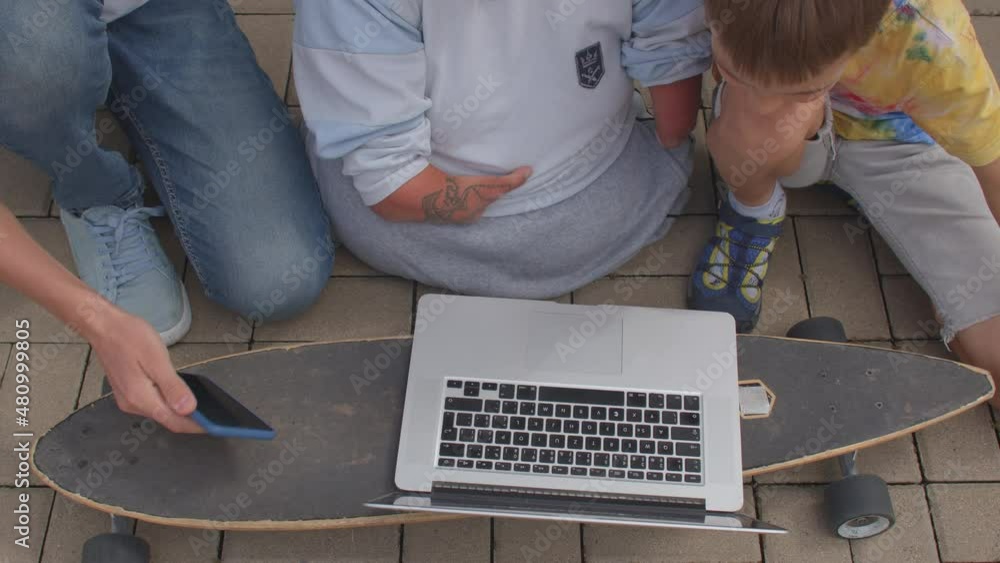 Poster computer application. help a man without hands. communication without a barrier. obtaining education