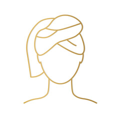 golden icon of woman with a towel turban on her head, spa, beauty saloon, relaxation concept- vector illustration