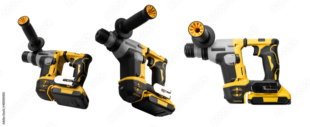 Sticker cordless drill in different angles on a white background