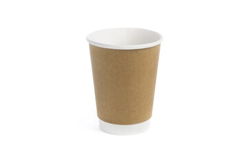 Craft white cup for coffee, tea, chocolate and other hot drinks. Paper party cup mockup. Disposable Cups set. Take out mugs front view and space for your design.