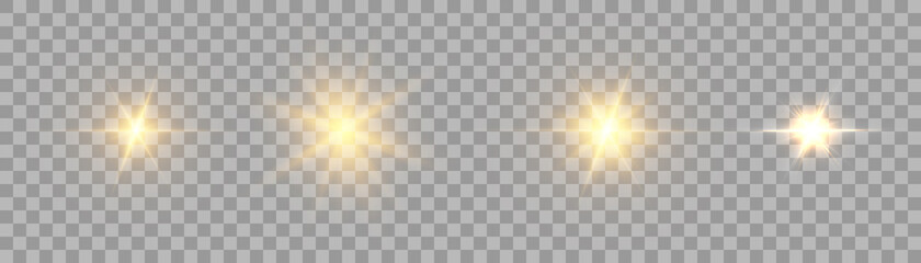 A set of effects of lights, lights and sparks. Abstract golden lights isolated on transparent background. For vector illustrations. - obrazy, fototapety, plakaty
