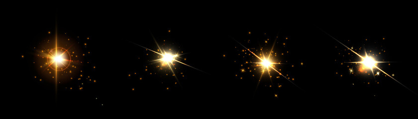 Obraz premium A set of effects of lights, lights and sparks. Abstract golden lights isolated on transparent background. For vector illustrations.