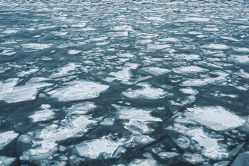 Cracking ice on a winter river