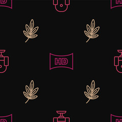 Set line Director movie chair, Movie trophy and Hd movie, tape, frame on seamless pattern. Vector