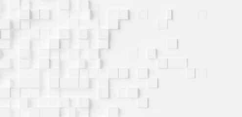 Randomly moved white cube boxes block or brick background wallpaper banner with copy space