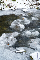 ice caps rocks, rocks in the ice , winter river, frozen water 
