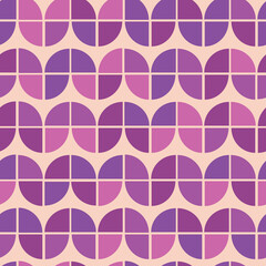 Mid century modern seamless pattern with geometric floral shapes colored in pink and purple. Great for web site background, wallpaper, home décor and textile