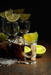 Tequila shots with lime and salt.
