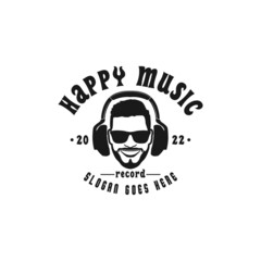 Men with glasses And Headphone Earphone Logo For Studio Music Record Radio Design Inspiration