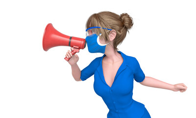 Naklejka premium nurse girl is protesting and talking on the megaphone side view
