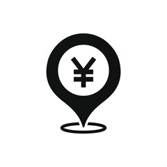 Obraz premium Yen symbol with maps pin. Money location icon concept isolated on white background. Vector illustration