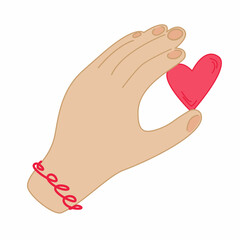 Hand holding heart. Vector illustration isolated on white background. Cartoon style colorful vector for protection concept, for Valentine day. Love conception.