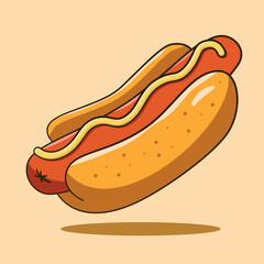 Hot dog with shadow and background. Vector. Cartoon