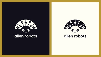 Alien Robot Logo Design. Unique Illustration Editable. Creative Vector based Icon Template.