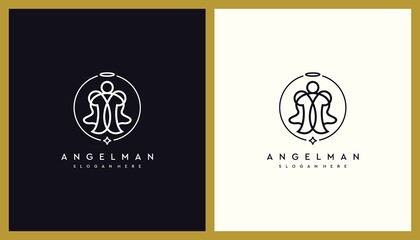 Luxury Angel Logo Design. Unique Outline Illustration Editable. Creative Vector based Icon Template.