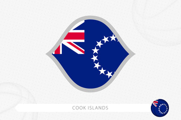 Obraz na płótnie Canvas Cook Islands flag for basketball competition on gray basketball background.