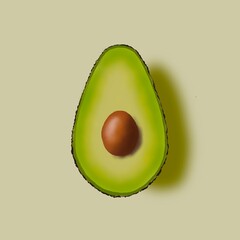 Yummy Avocado 
This yummy avocado will definitely turn your eyes go wow 
Its a beautiful illustration of hyper realism 
The light on the avocado gives the shadow effect which is eye catching . - obrazy, fototapety, plakaty