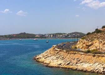 view of the coast of the region sea, view from the cliff at the bay, looking at seaside.