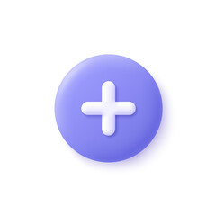 Obraz premium Add, plus, medical cross round button. 3d vector icon. Cartoon minimal style.