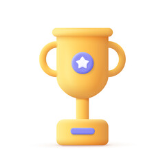 Champion trophy, gold cup. Winner prize, sport award, success concept. 3d vector icon. Cartoon minimal style.