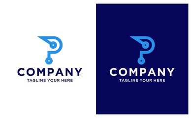 Initial Letter P logo Connected circle symbol. Design Template Element. on a black and white background.