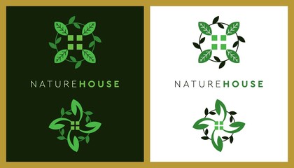 Leaf house vector logo ideas. Environmentally friendly themed residence . Creative design based Icon Template.