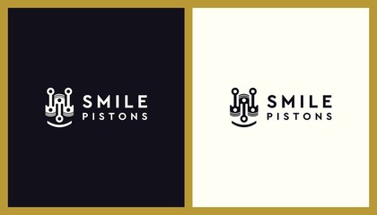 Smile Pistons Logo Design. Unique Illustration Editable. Creative Vector based Icon Template.