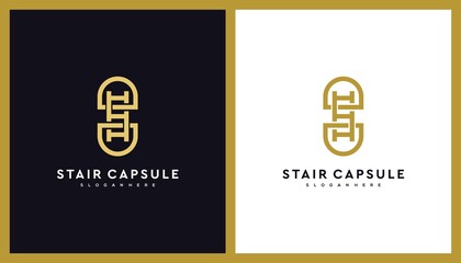 Abstract Stair Capsule Logo Design. Unique Illustration Editable. Creative Vector based Icon template.