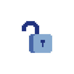 Open lock icon. Pixel art flat style. Design of websites and mobile apps. 8-bit. Game assets. Retro video game sprite. Isolated abstract vector illustration. 