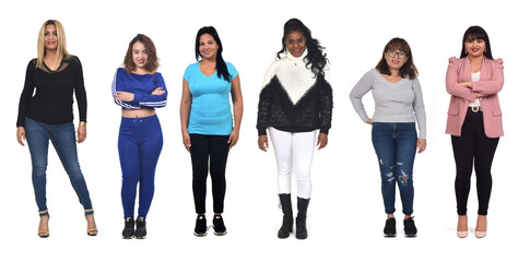 Obraz premium front view of a group of hispanic american women on white background
