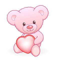 Fototapeta na wymiar Cute pink teddy bear with valentine love heart