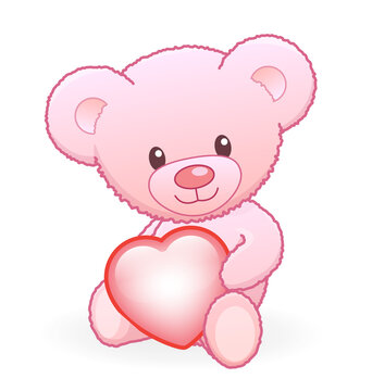 Cute pink teddy bear with valentine love heart