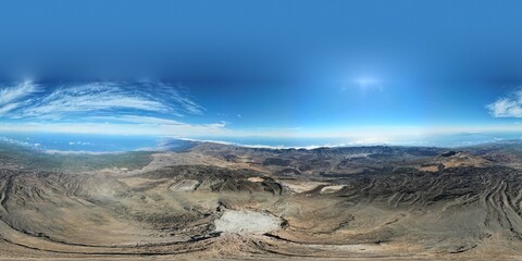 Aerial view of Teide volcanic crater in the Canary Islands. 360 degree panoramic view.