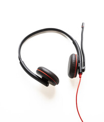 Call center headset isolated on white background. Customer support, helpline concept, design element