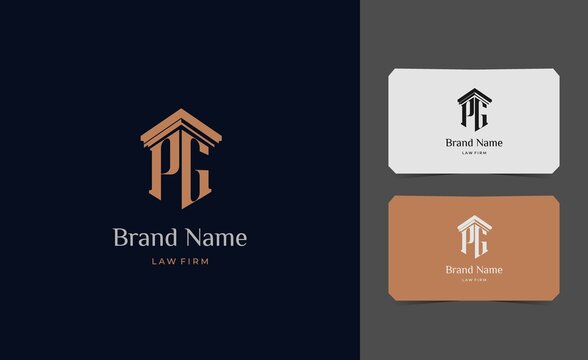 pillar logo letter PG with business card vector illustration template