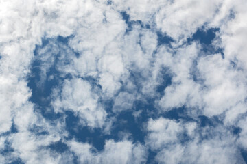 sky with cumulus clouds, light and shadow distance and height