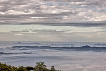 San Francisco Bay Area on Foggy and Cloudy Day from Mt Diablo