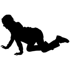 black silhouette of little girl on all fours