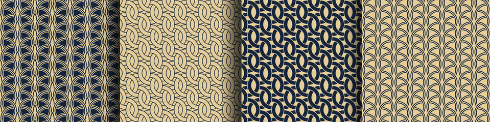 Art deco seamless pattern set. Luxury geometric classic retro ornament. Vector golden abstract geometric pattern