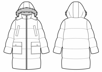 Unisex down jacket, hooded jacket with fur.