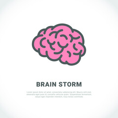 Brain storm. Vector illustration of human brain. Vector outline icon isolated on white background