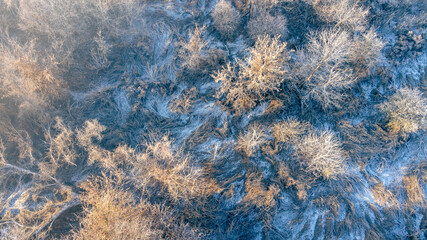 Winter morning landscape top view