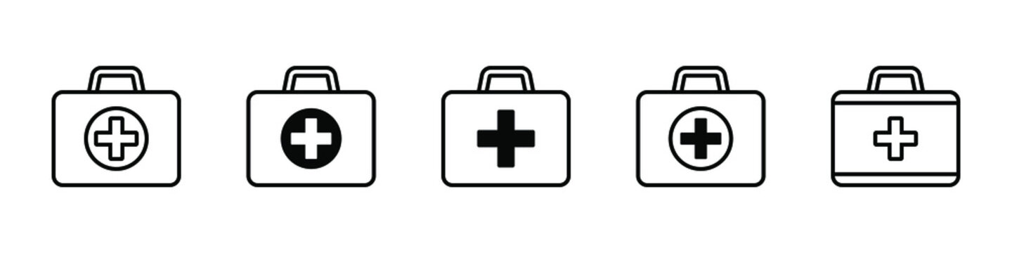 First aid box line icon, medical briefcase icon vector isolated