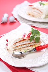 Salty cake of roasted peppers, cheese and ham