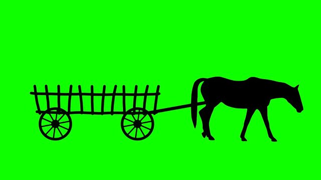 A horse pulling a cart, animation on the green background