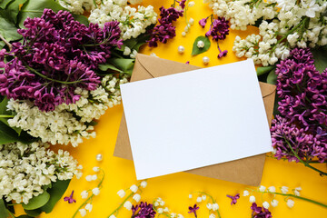 spring postcard design. frame of lilac branches and space for text