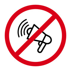 sounds forbidden or ban noise, strikethrough loudspeaker sign isolated on a white background