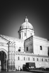 Fototapeta na wymiar Black and White historical inner city of Palermo on Sicily in Italy in Winter