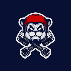 Panda Biker Cartoon Mascot logo