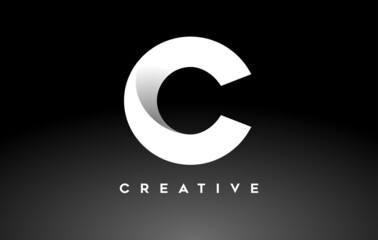 White Letter C Logo Design with Minimalist Creative Look and soft Shaddow on Black background Vector